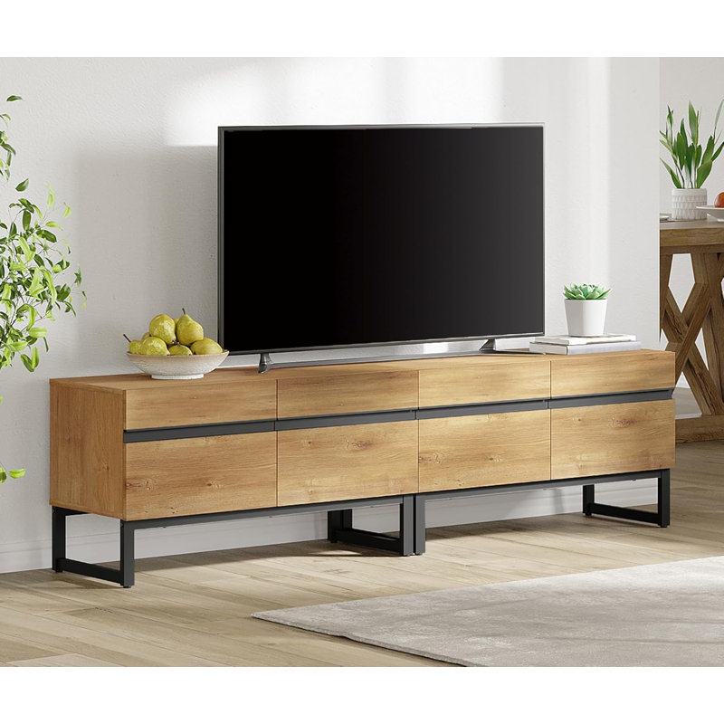 Milibor TV Stand with Cabinets , Natural Oak, 19.9”H x 15.6”L x 70.9”W