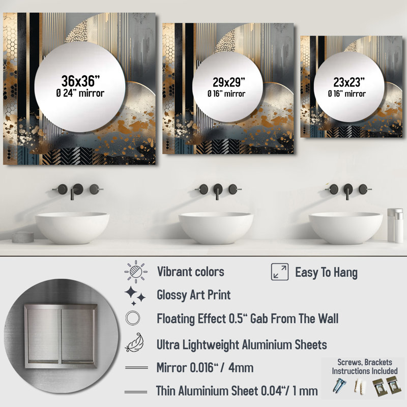 Allizon - Grand miroir carré abstrait en marbre pour décoration murale, 23 po x 23 po