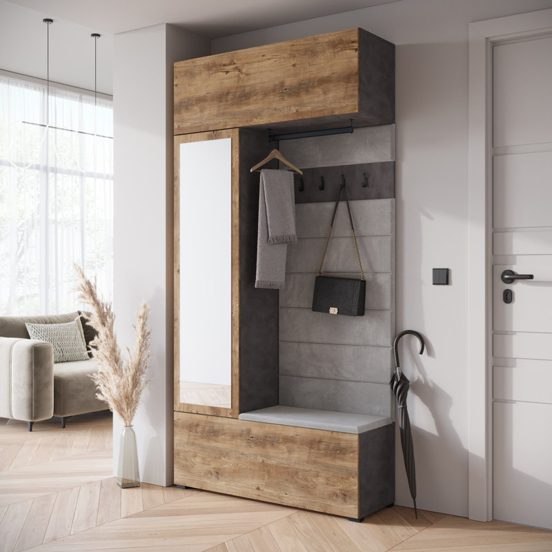 Hall Tree 115cm Wide with Shoe Storage,  Matera/Kastanien Breslau / Panel Grey MONO244