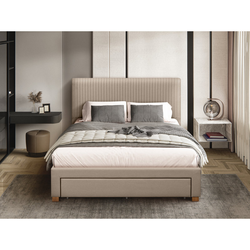 Upholstered Storage Bed, Beige, Kingsize (5')