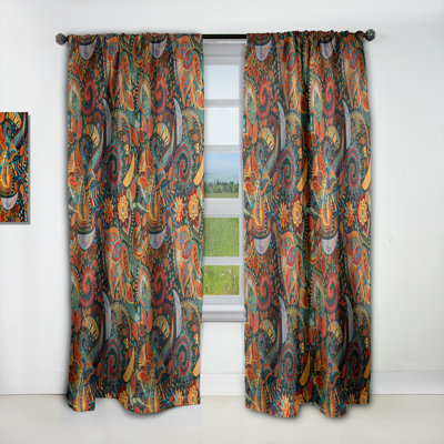 Paisley Floral Pattern - Bohemian & Eclectic Blackout Curtain Single Panel