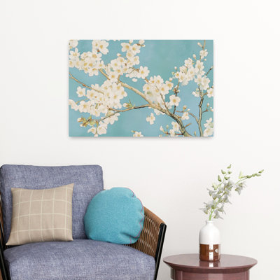 White Blossoms Blue Sky 1 Piece Wrapped Canvas Wall Art