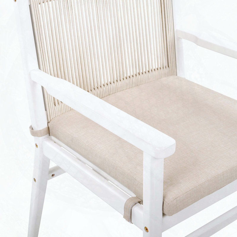 Ensemble de 2 chaises de salle à manger en bois d'acacia avec dossier en corde et coussins hydrofuges, capacité de 400 lb