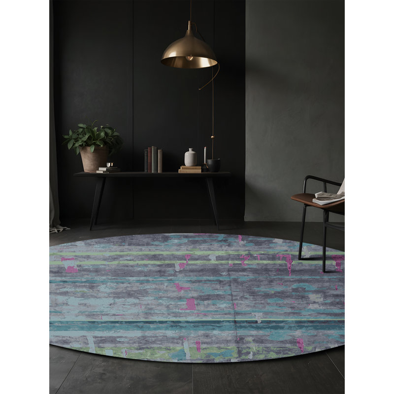 Machine Washable Gray Area Rug, Round 5'