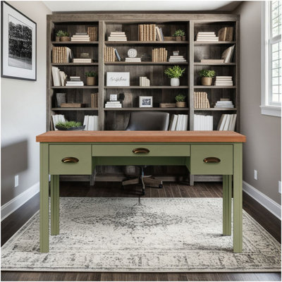 Bureau 53 po, aucun assemblage requis, vert sauge et finition bois fruitier