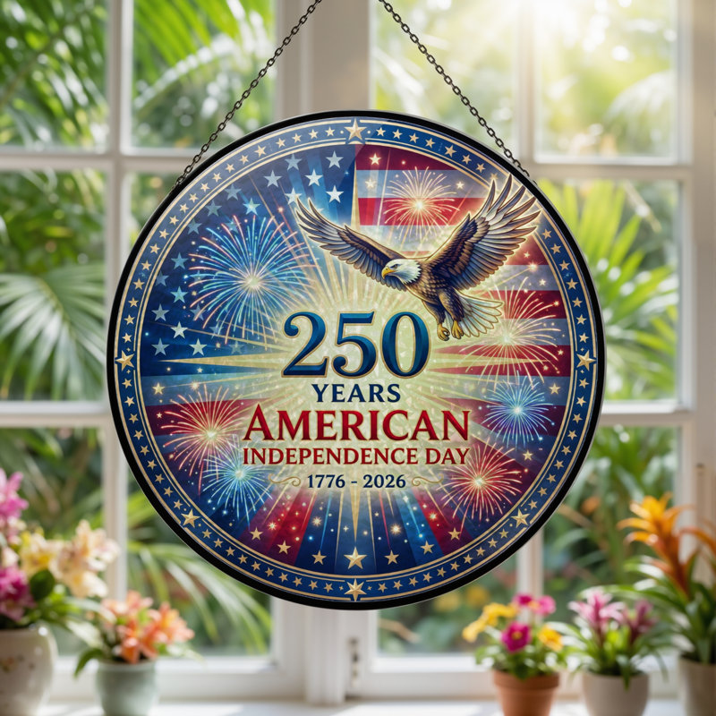 Panneau de fenêtre en verre pour décoration intérieure ， 12 "American Flag USA 250th Anniversary, H 12 po