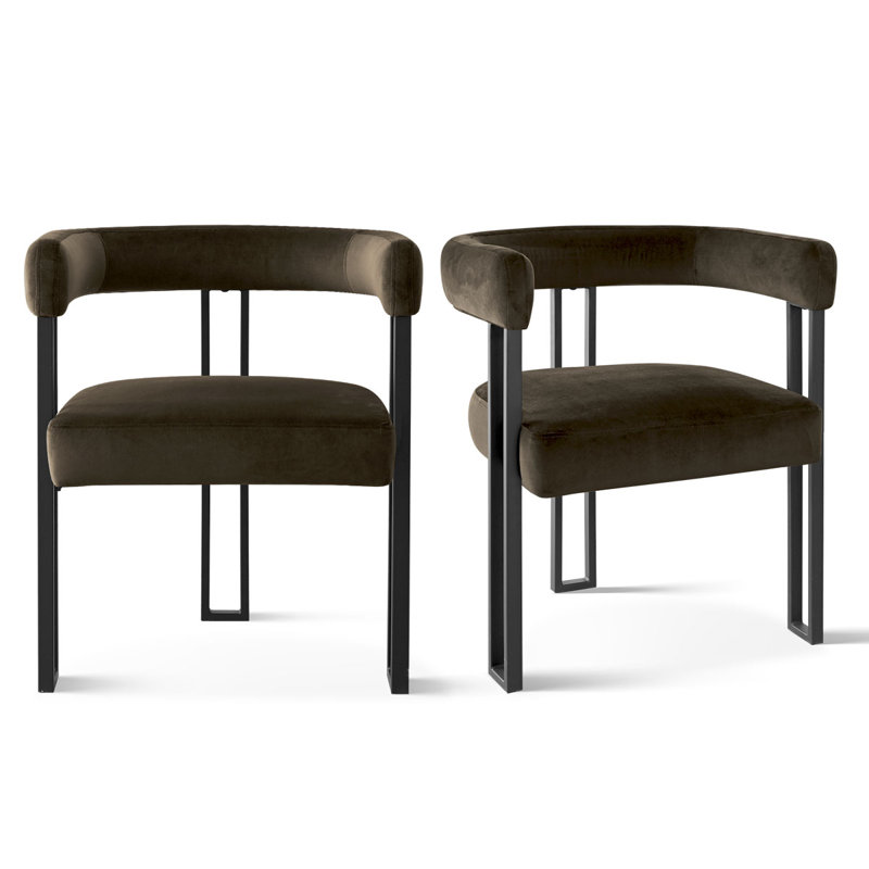 Hikeem 18" H Velvet Upholstered Kitchen Dining Armchair (Set of 2), Brown