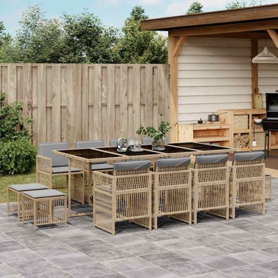 13 Piece Garden Dining Set with Cushions Poly Rattan
