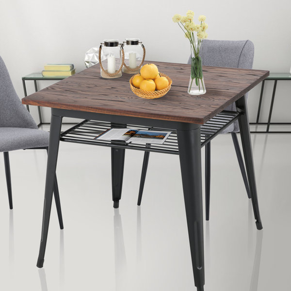 17 Stories Solid Wood Top Metal Base Dining Table | Wayfair