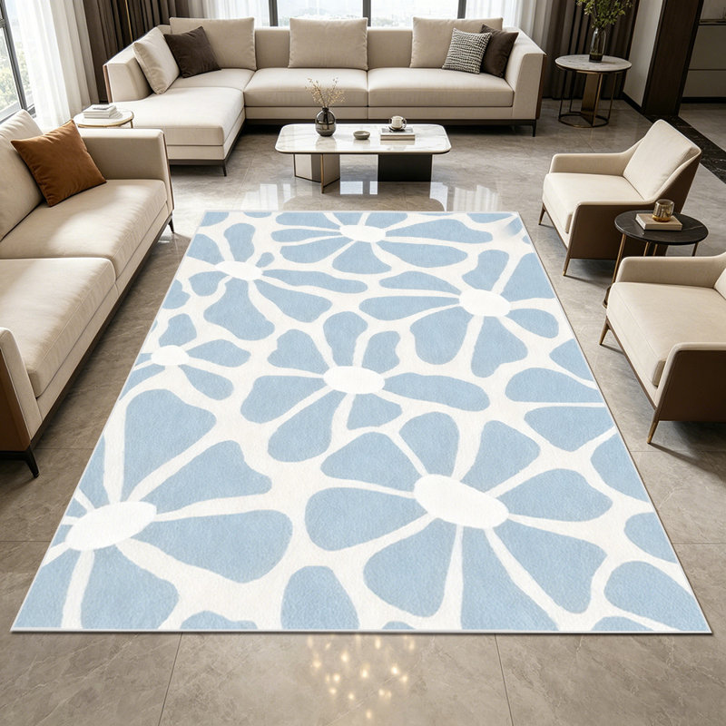 1PC pastel blue daisy floral printed area rugs, Soft and Comfortable, easy-to-maintain, machine washable Indoor floor mat, suitable for living room, bedroom, kitchen, entryway, patio, balcony, dining area, Home Decor, Outdoor Decor.