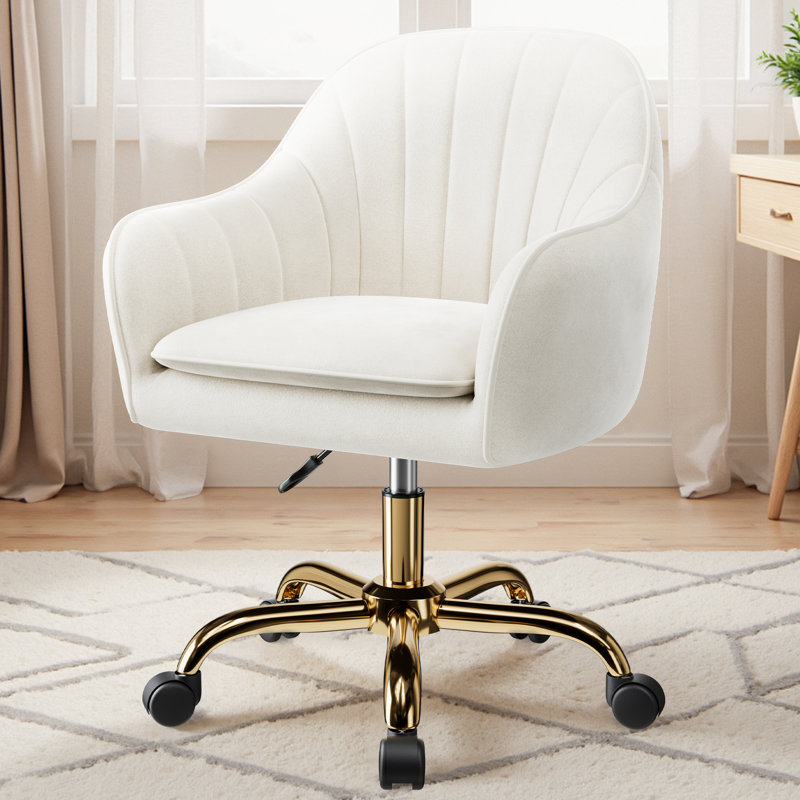 Chaise de bureau moderne en velours avec roulettes, Beige, Doré
