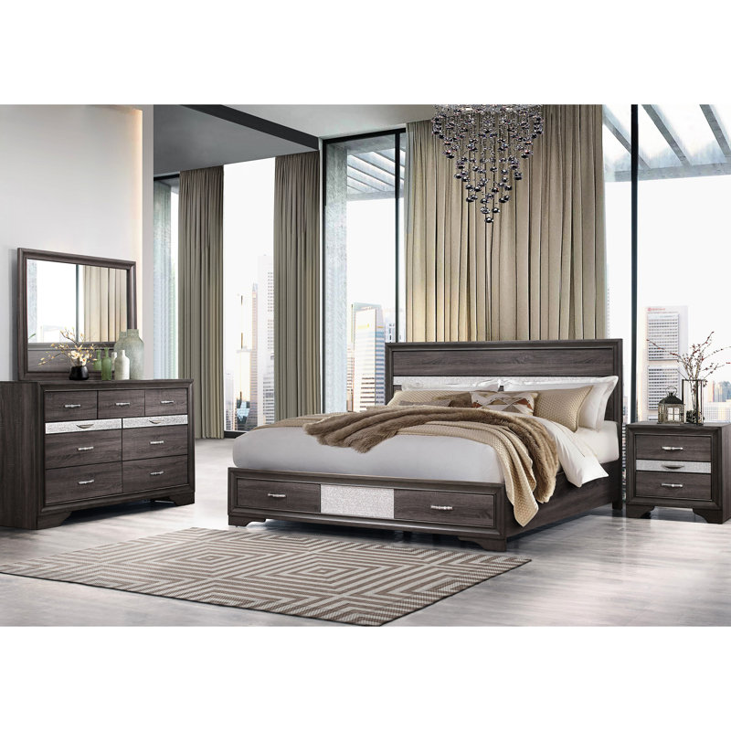 Table de chevet Sparkle Grey avec 3 tiroirs spacieux - Option de rangement moderne en bois massif gris