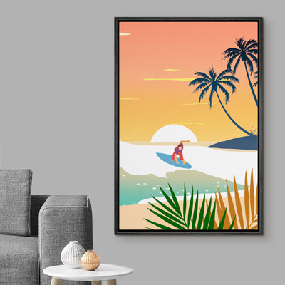 Coastal Beach " Surfing On The Waves At Sunset "
