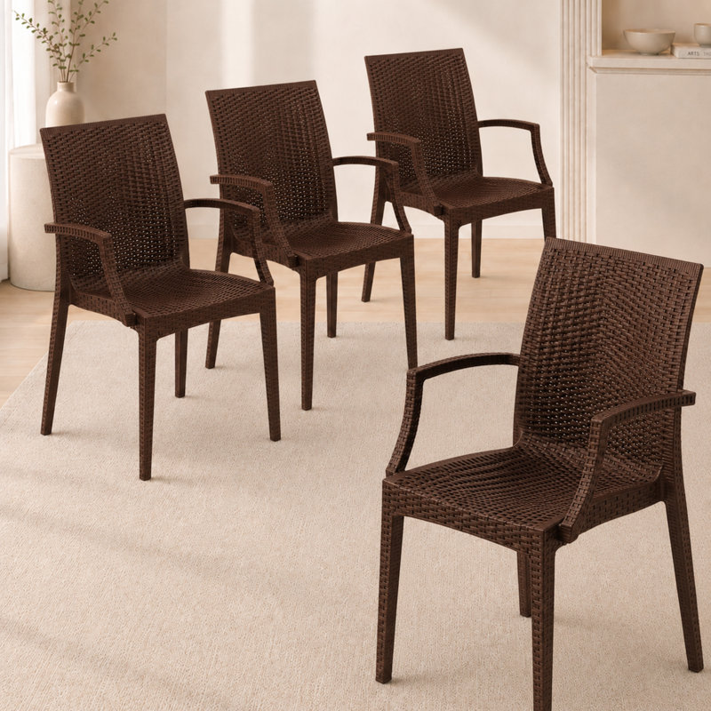 Fauteuil de patio empilable sans assemblage Mace - Chaise de salle à manger moderne en tissu toutes saisons imperméable et robuste