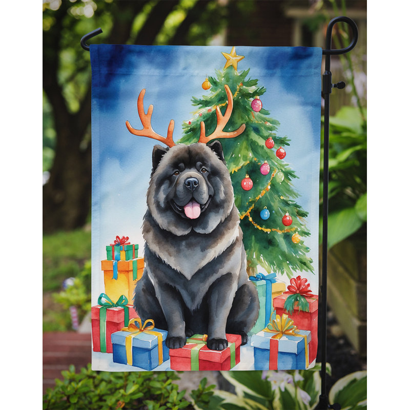 Drapeau de Noël renne de jardin, Chow-chow noir
