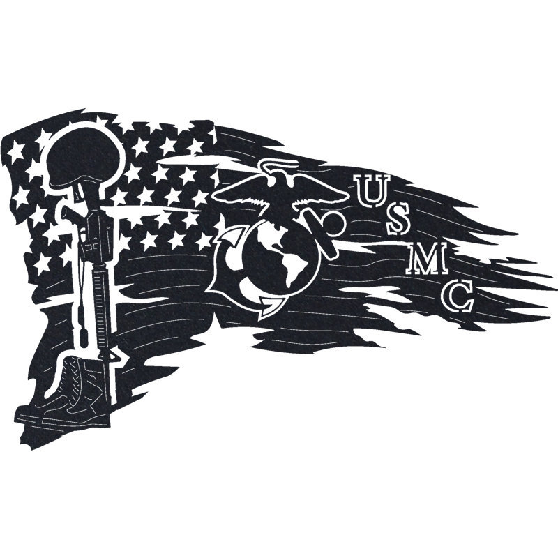 USMC Flag Wall Décor, 18.4" H x 30" W x 0.06" D, Silver