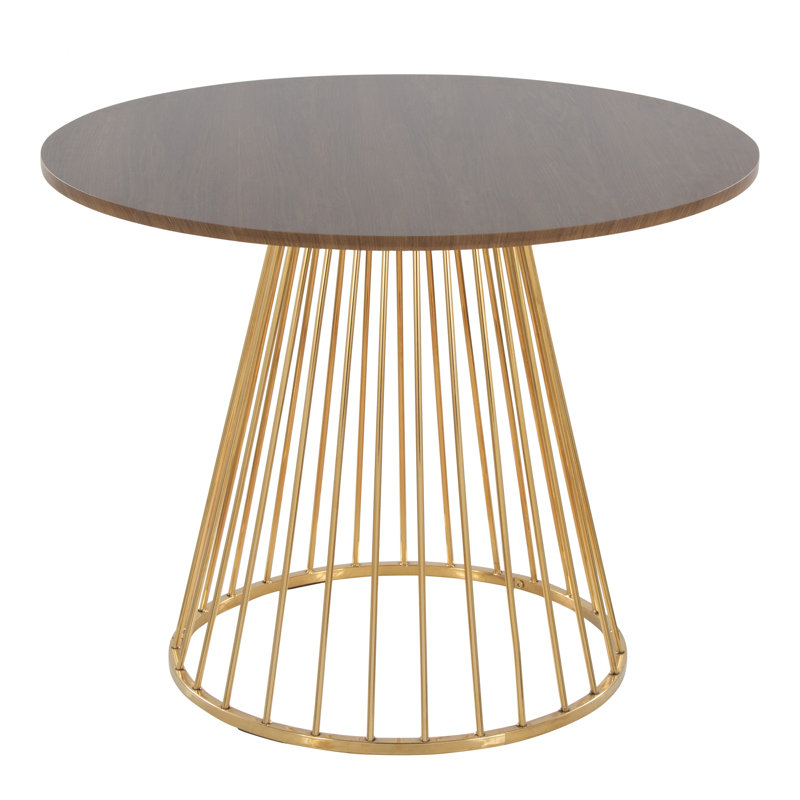 Table de salle à manger contemporaine en métal doré et panneau de fibres à densité moyenne, Noyer