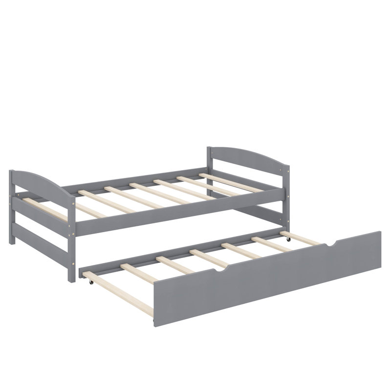 Lit plateforme simple avec lit gigogne sous le lit, Gris