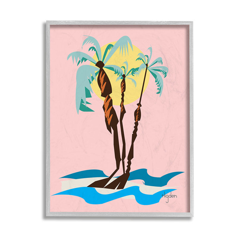 «Tropical Palm Tree Trio Pink Sunny Sky» par Mark Higden - impression d'art graphique, H 20 po x l 16 po x 1,5 po