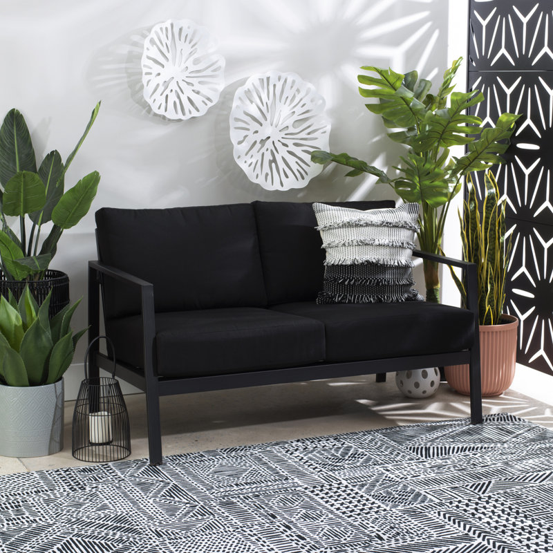 Causeuse d'extérieur en aluminium 51 po avec coussins Sunbrella Armando, Sunbrella® - noir, Noir, noir, noir, noir