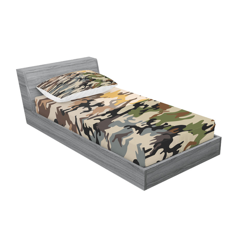 Multicolore ensemble de draps et taies décoratives Camo Ambesonne, Ensemble de draps pour lit simple TG + 1 drap-hous