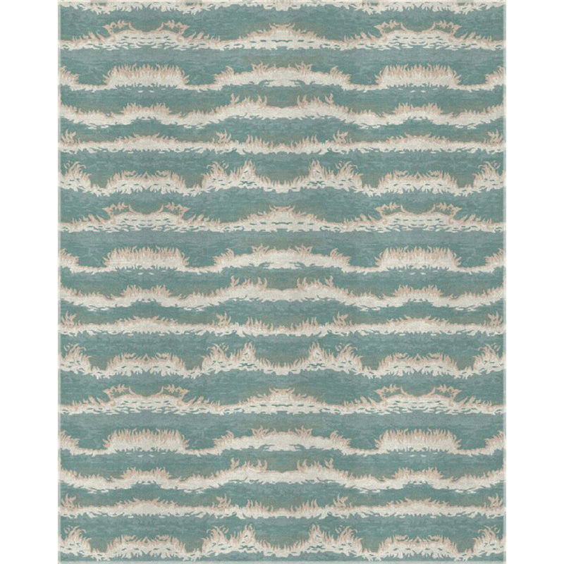 Hand-Knotted Blue and Silver Wool Silk Abstract Rug