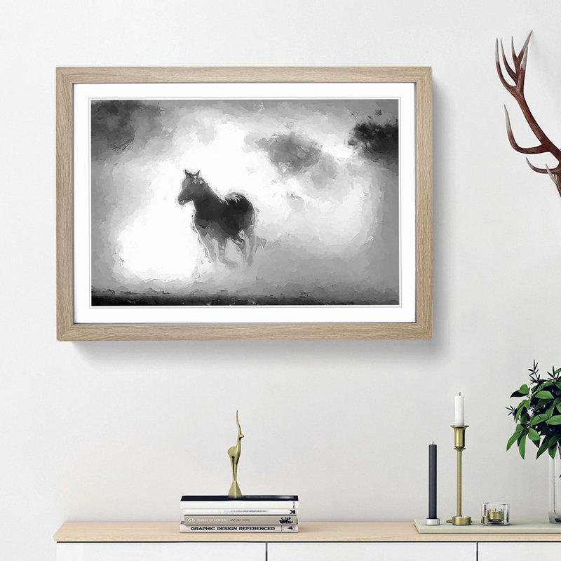 Horses in Abstract - Picture Frame Painting Print on MDF, 36cm H x 48cm W x 2cm D, Oak Framed