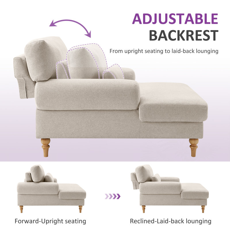 Jazier Upholstered Chaise Lounge with Adjustable Backrest, Smoke White