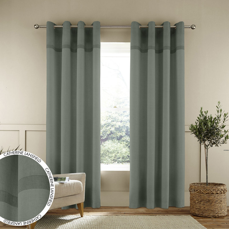 Melville Woven Texture Unlined Curtains, 168 W x 183 D cm, Green