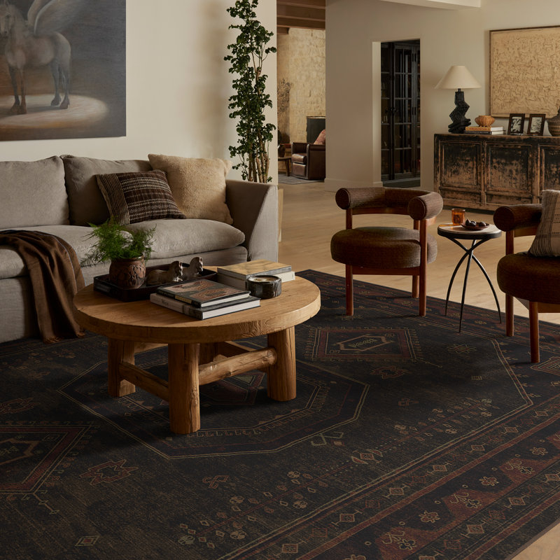 Système de tapis et de coussins lavables 2 pièces Shira Bordeaux, Rectangle 8 pi x 10 pi