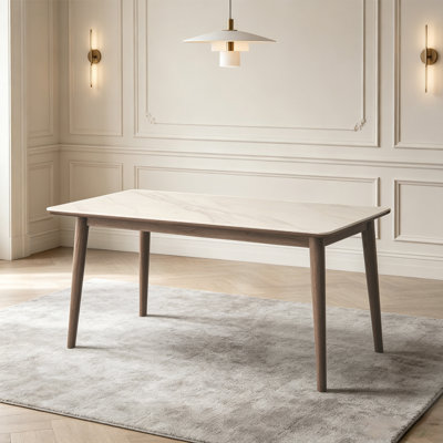 Table de salle à manger blanche rectangulaire en pierre frittée