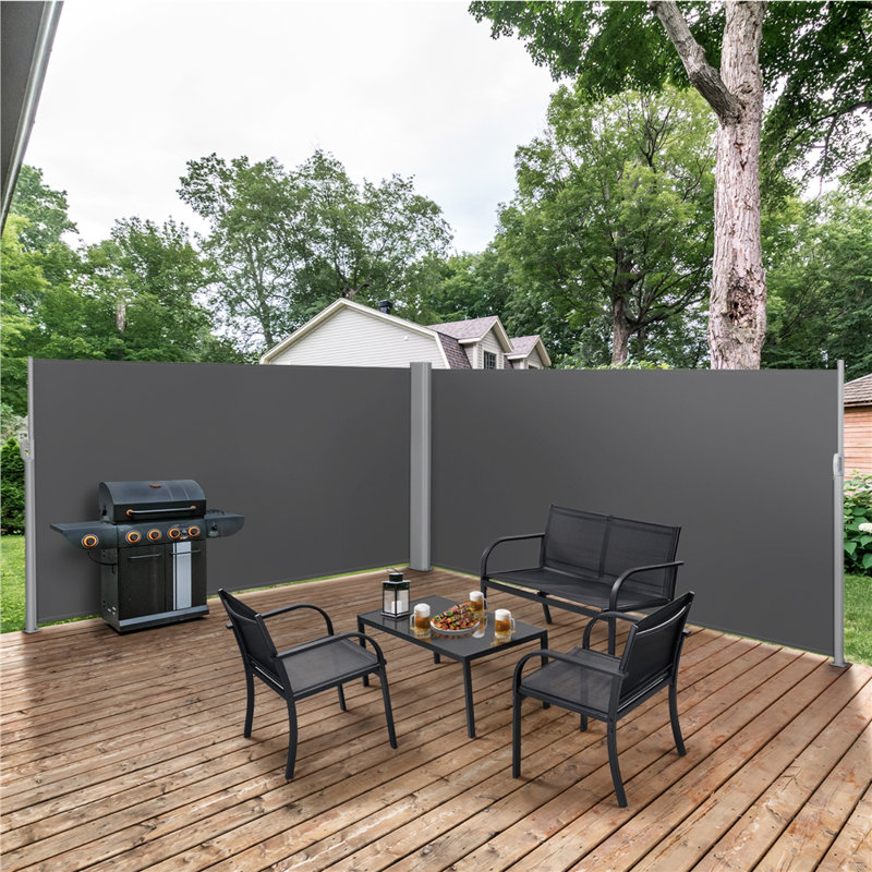236.5'' W Double Folding Side Awning Retractable Patio Awning, Dark Grey, 63" H x 236.5" W x 3.1" D