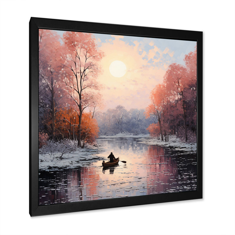 «Winters River Papercut III - Landscape», reproduction sur toile, H 16 po x l 16 po x P 1 po, Cadre simple noir