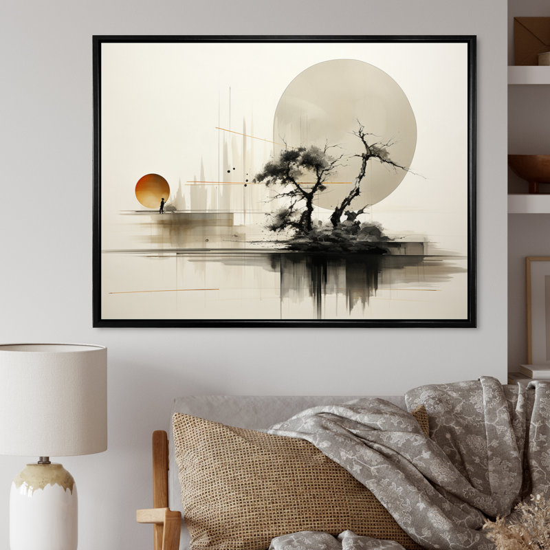 Art asiatique Sumie Zen I - art mural asiatique, Cadre flottant noir, H 16 po x l 32 po x P 1 po