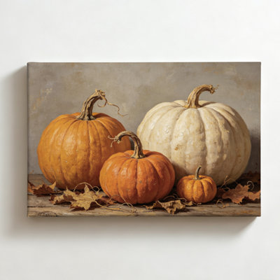 Citrouilles et feuilles d'automne, peinture à l'huile réaliste sur toile, décoration murale automnale de style ferme pour salon ou chambre, 40 x 60 cm