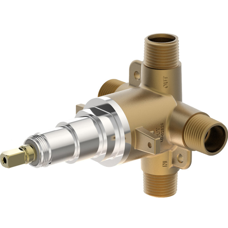 Temptrol 1/2 Inch Triple Outlet Diverter Valve with 4 Ports in Brass