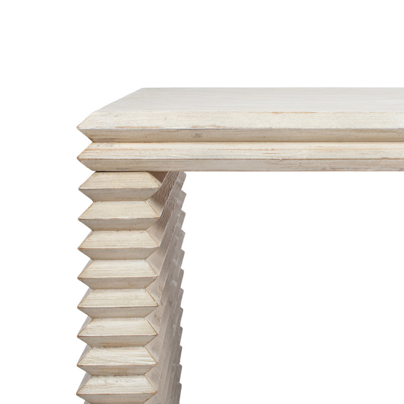 Table de salle à manger à cascade géométrique empilable en bois récupéré de 94 po Cresha, peut accueillir jusqu'à 8 personnes