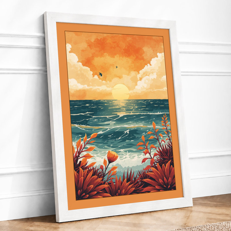 Sunset Over Turbulent Waves Coastal - Print, A3 - 42.0 x 29.7 cm, White