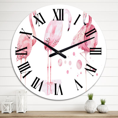 Flamants roses sur fond blanc - horloge murale traditionnelle