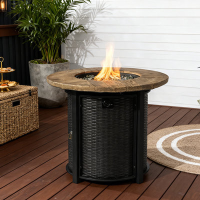 Table de foyer d'extérieur au gaz 30 po portative au propane sans fumée de 50 000 BTU dissimulée avec finition imitation grain de bois pour la cour extérieure du jardin.