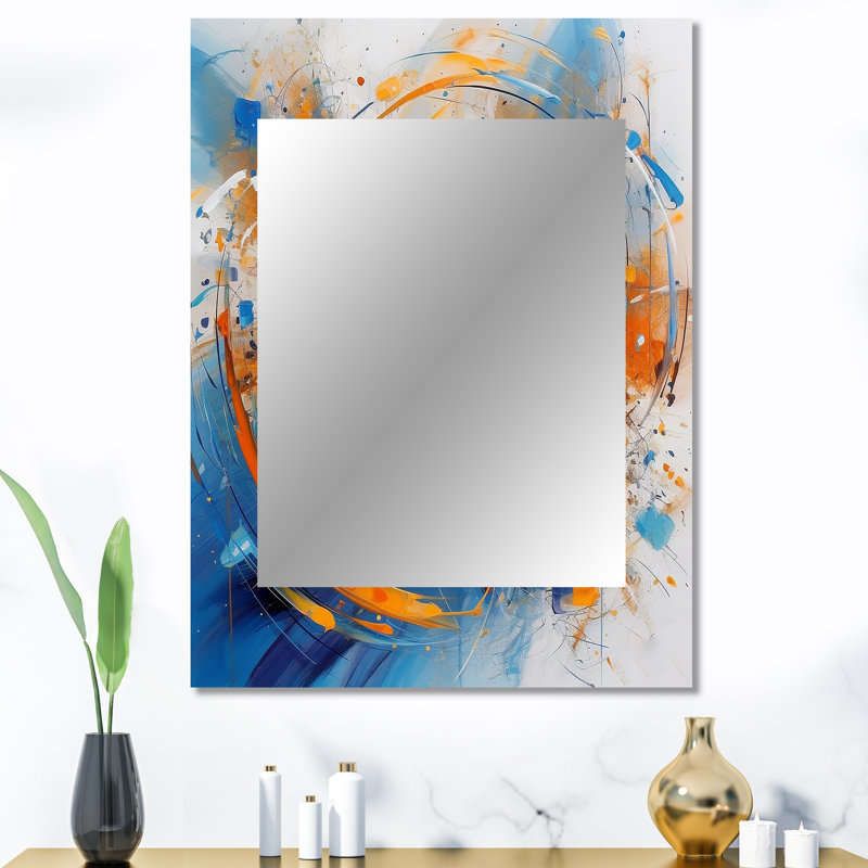 Blue And Orange Space - Surrealism Landscape Unique Wall Mirror, Traditional Mirror, Printed Metal Art, 40" x 30"
