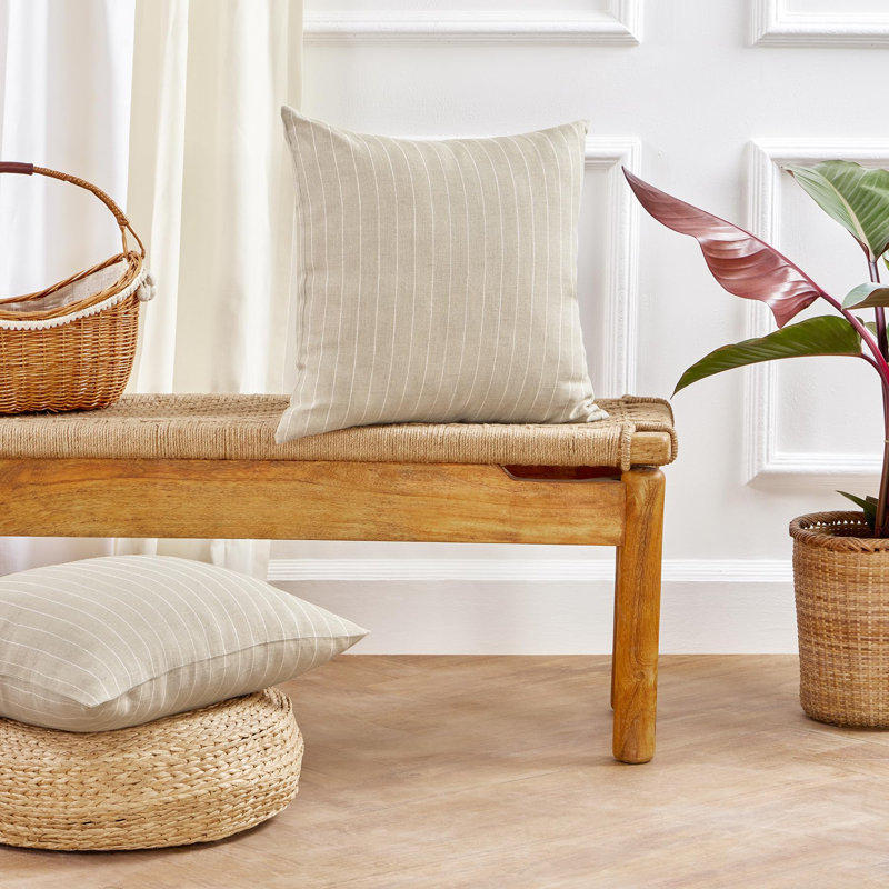Montauk - 100% Pure Linen Pillow Cover, Natural/White Striped