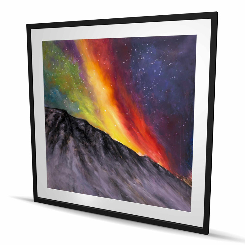 Aurore boréale dans la montagne - reproduction d'art contemporaine encadrée
