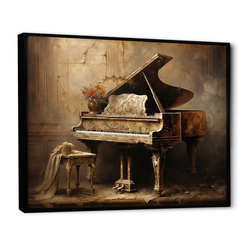 Vintage Piano Pianos Past - Music Piano, art mural, Cadre flottant noir, H 30 po x l 40 po x P 1,5 po