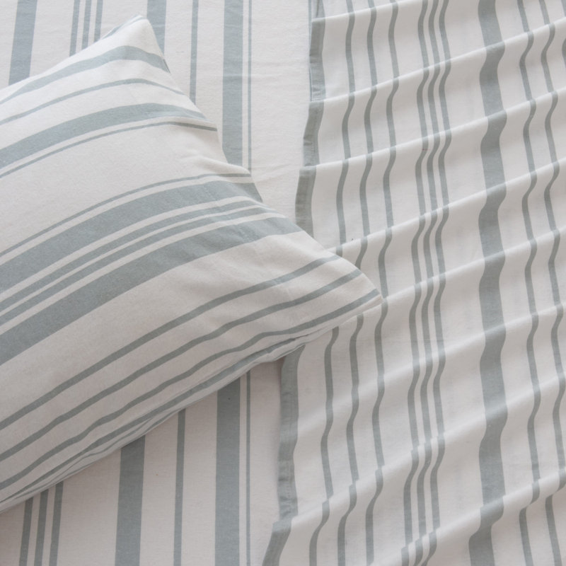 100% Cotton Heavy Flannel Sheet Set, King Sheet Set with 2 Pillowcases, Soft Blue Striped 