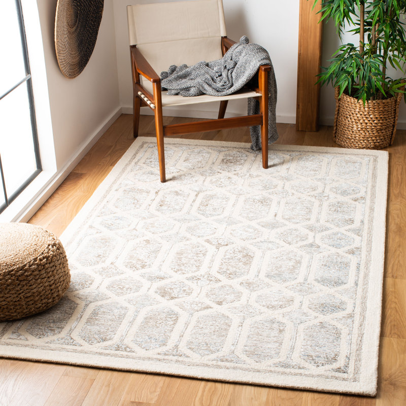 Tapis gris / beige en laine / viscose touffeté à la main Audreyna 600, Rectangle de 5 pi x 8 pi