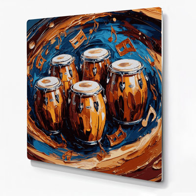 Music Bongo Drums Brown Metal Wall Art