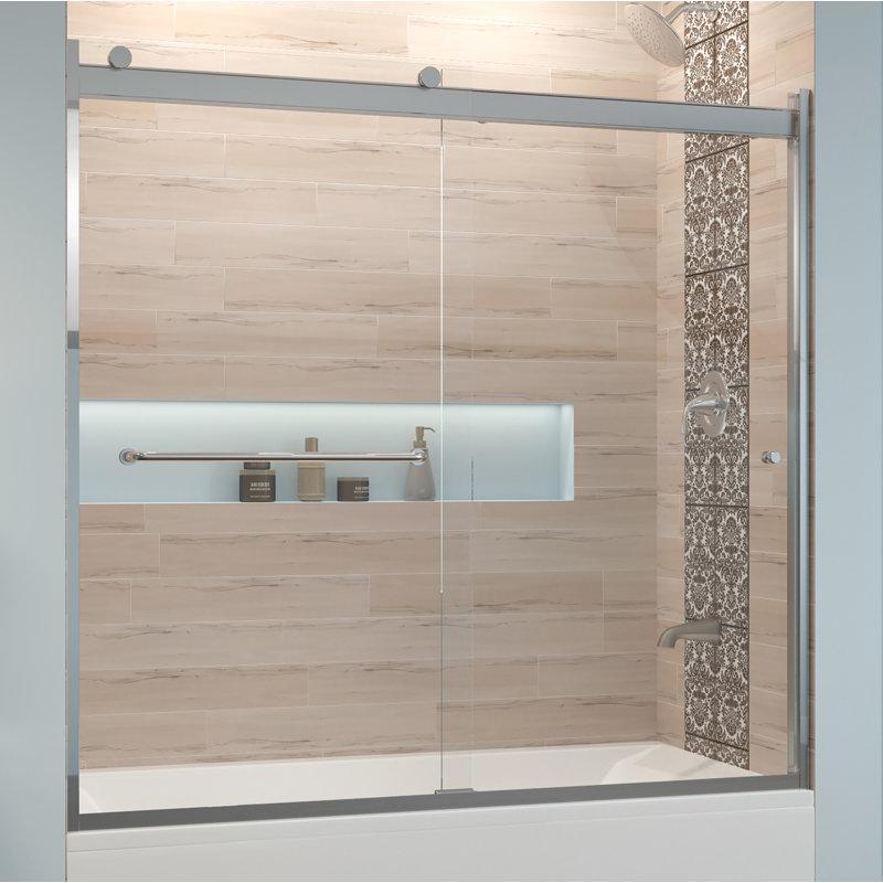 Rotolo 60" W x 57" H Semi-Frameless Tub Door, Chrome, Clear