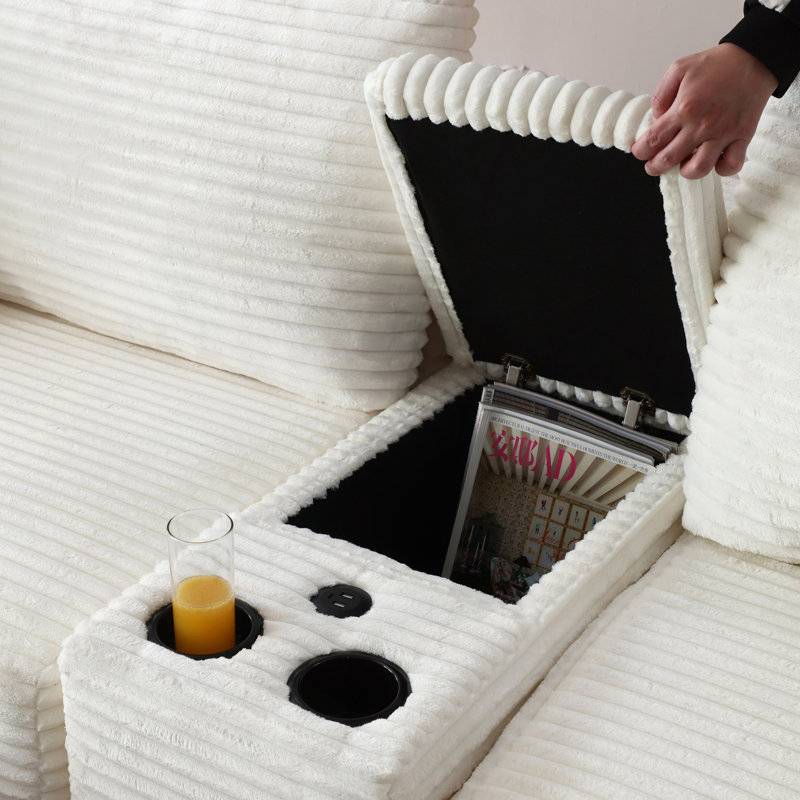 Modular Sectional Sofa, Deep Seat Corduroy Cloud Couch with Cup Holders, USB Ports & Storage Box, Sleeper Sofa Couch Boneless Couches With Movable Ottoman for Living Room, No Assembly Required