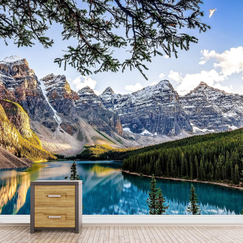 Murale pittoresque de la forêt du lac Colorado, L 66 po x l 96 po